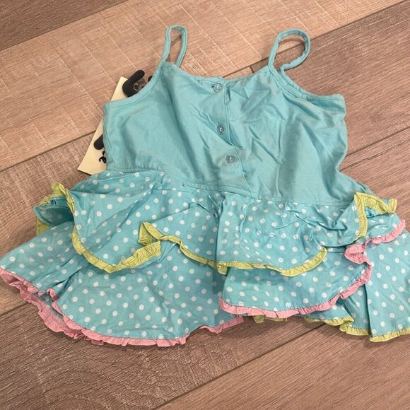 BEETLEJUICE LONDON GIRLS RUFFLE AQUA TIERED POLKA DOT TANK SHIRT SIZE - Picture 6 of 6